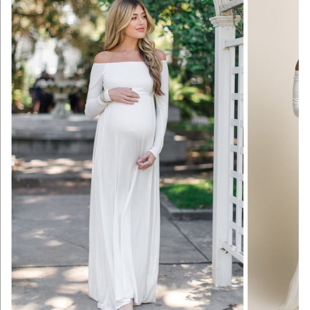 Pink blush maternity white dress off shoulder